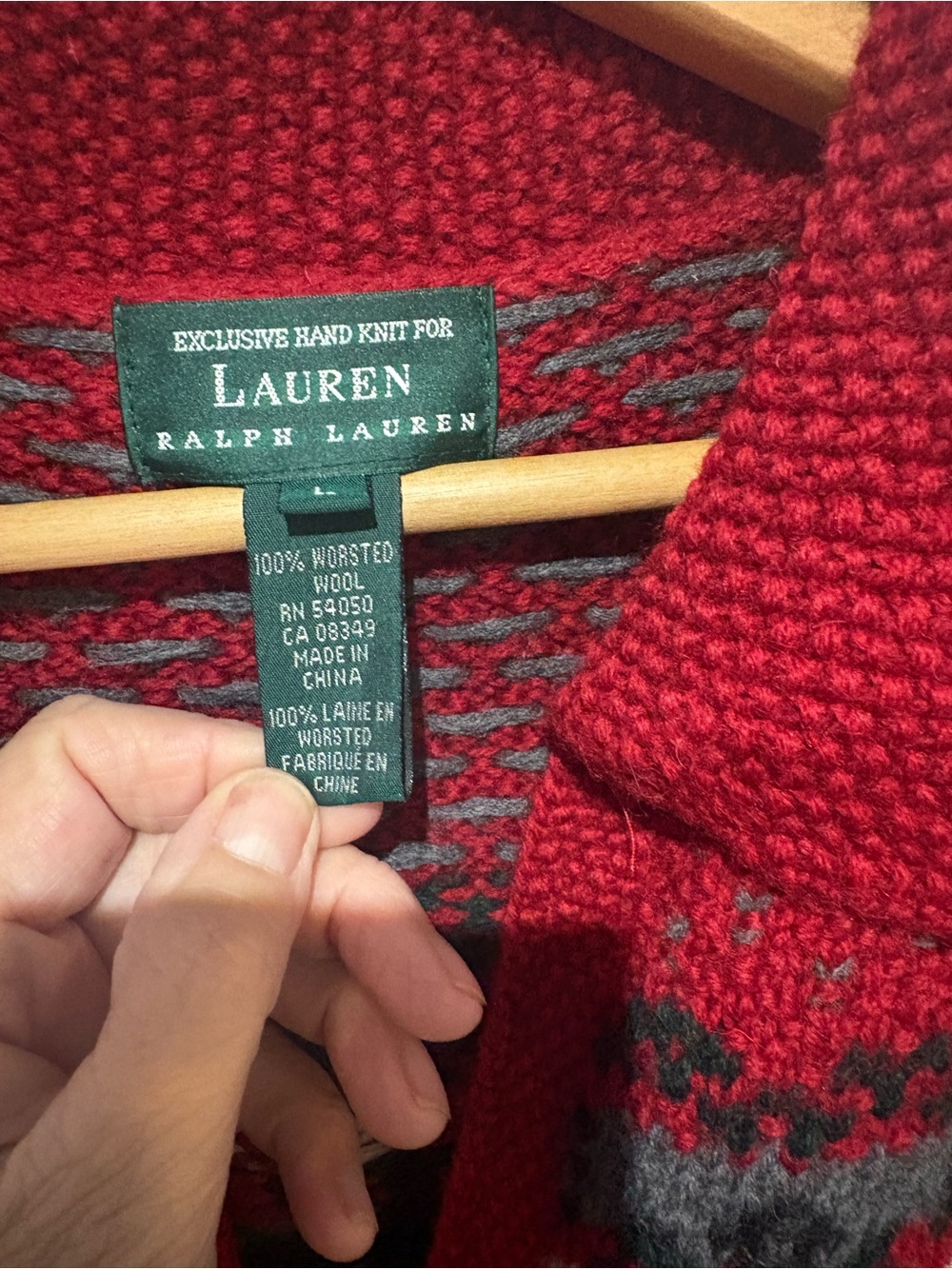 Lauren Ralph Lauren Red Fair Isle Zip-Up Hand Knit Cardigan - Picture 2 of 11